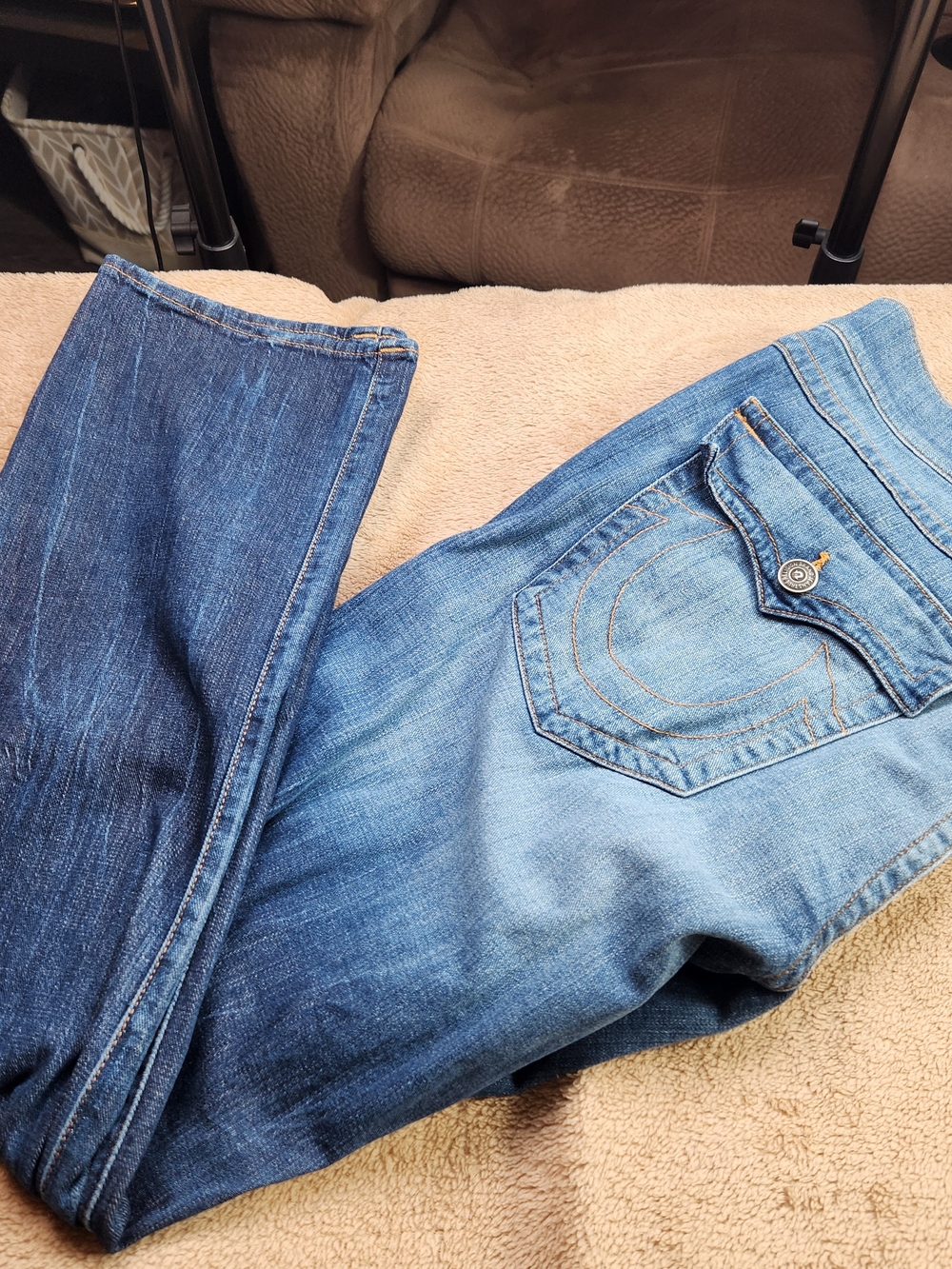 True Religion Mens Two-Tone Blue Ricky Relaxed Strait Leg W42 Inseam 32